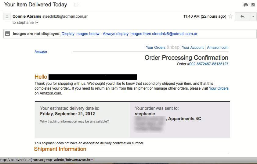 Beware Amazon "Package Shipped" Email Scams Home with the Kids Blog