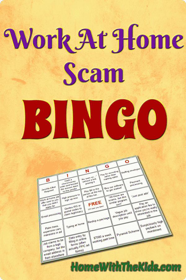 Work at Home Scam Bingo