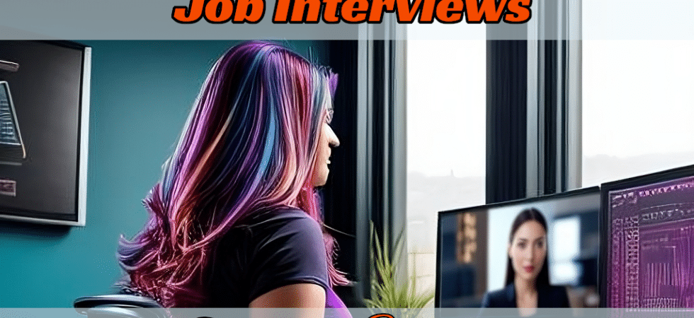 Preparing For Remote Job Interviews: Tips And Strategies. Woman with colorful hair in remote job interview