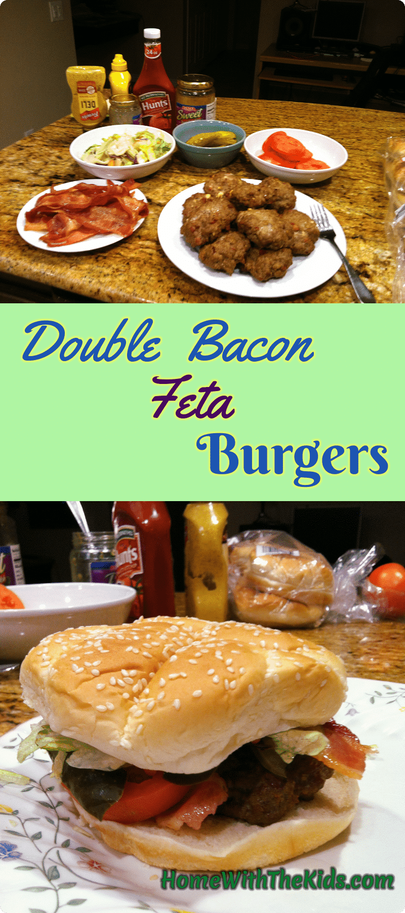 Double bacon feta burgers
